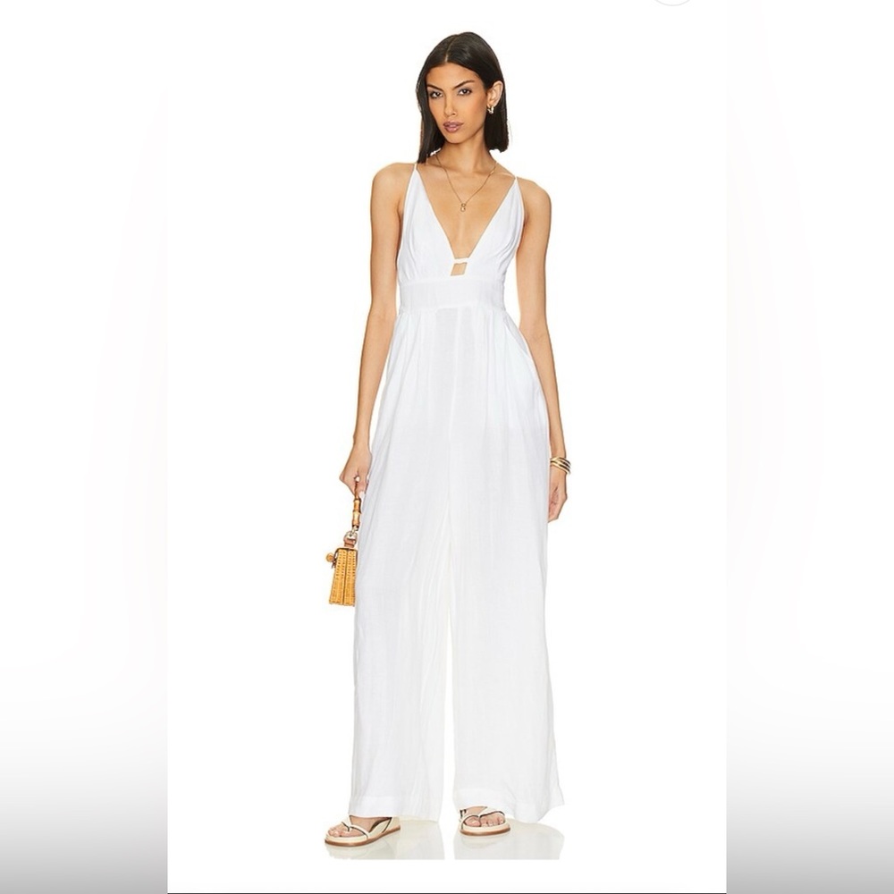 Free people white linen jumpsuit